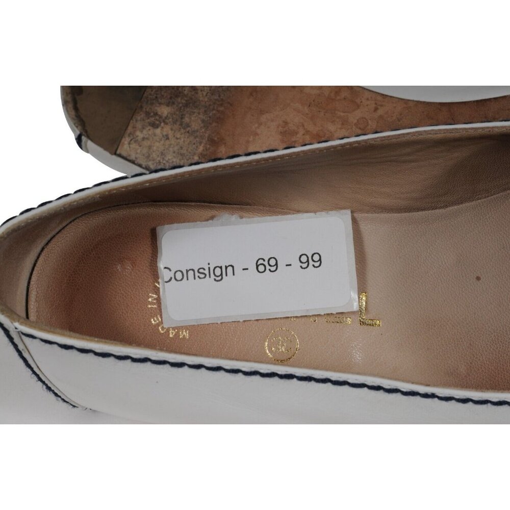 Chanel Womens CC Logo Flats US 7.5 EU 37.5 White Leather Blue Stitching - Picture 11 of 11